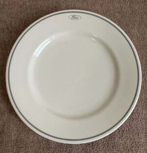 Vintage Ford Motor Company Cafeteria Bread Plate with Gray Trim Buffalo China